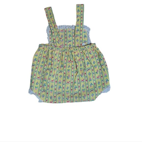 VINTAGE 60s yellow‎ rocking horse shortalls romper unisex 3-6 months - Picture 3 of 7